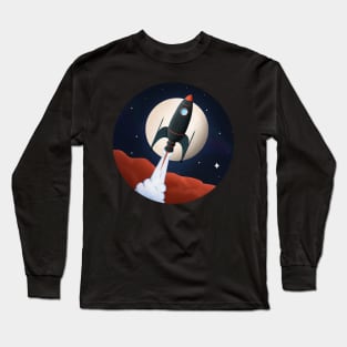 Black Rocket ship launching in space Long Sleeve T-Shirt